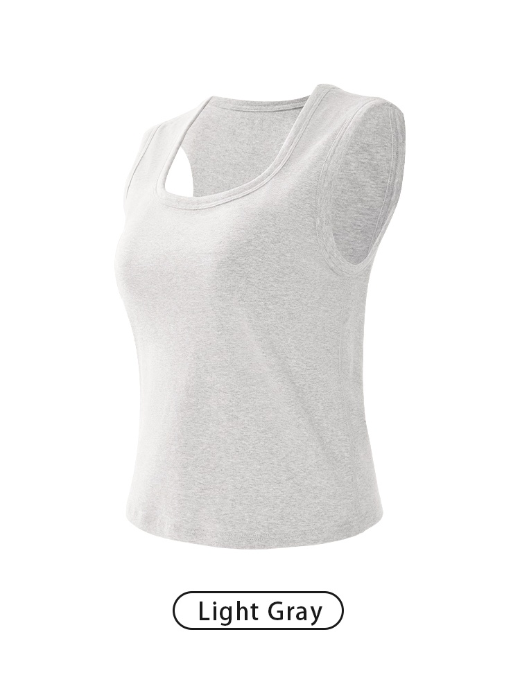 Light gray built-in bra tank top with deep U neckline and wide shoulder straps VEIMIA