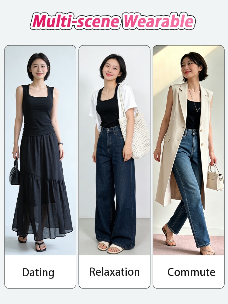 Tank top feature image showing slim shoulder line and underarm coverage VEIMIA