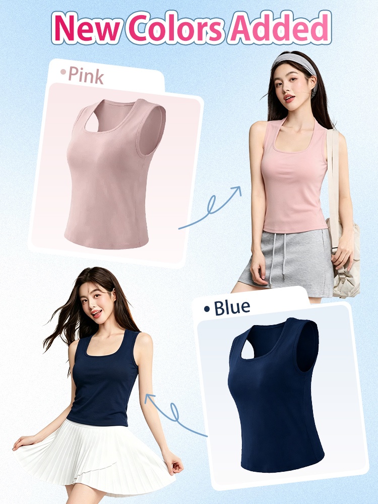Widened shoulder strap structure comparison for the higher side seam tank top VEIMIA