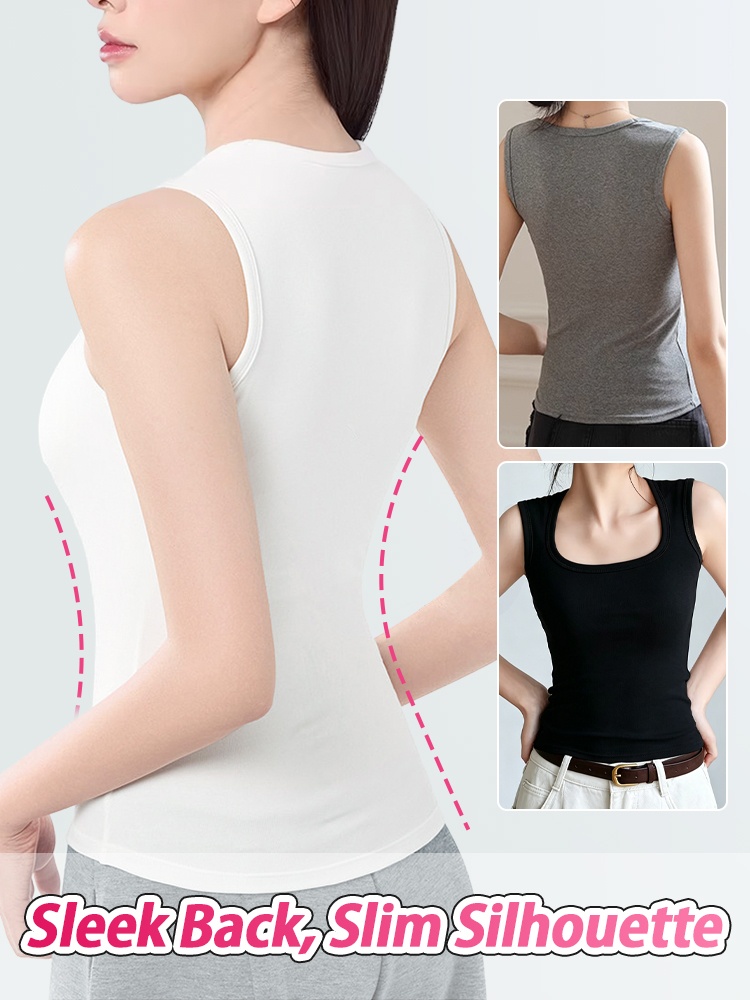 White deep U-neck built-in bra tank top product cutout with wide straps VEIMIA