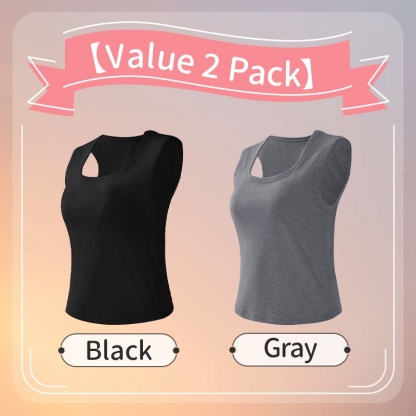 Fashionable Tank Top - Higher Side Seams & Deep U-neckline With Wide Shoulder Straps Design VEIMIA