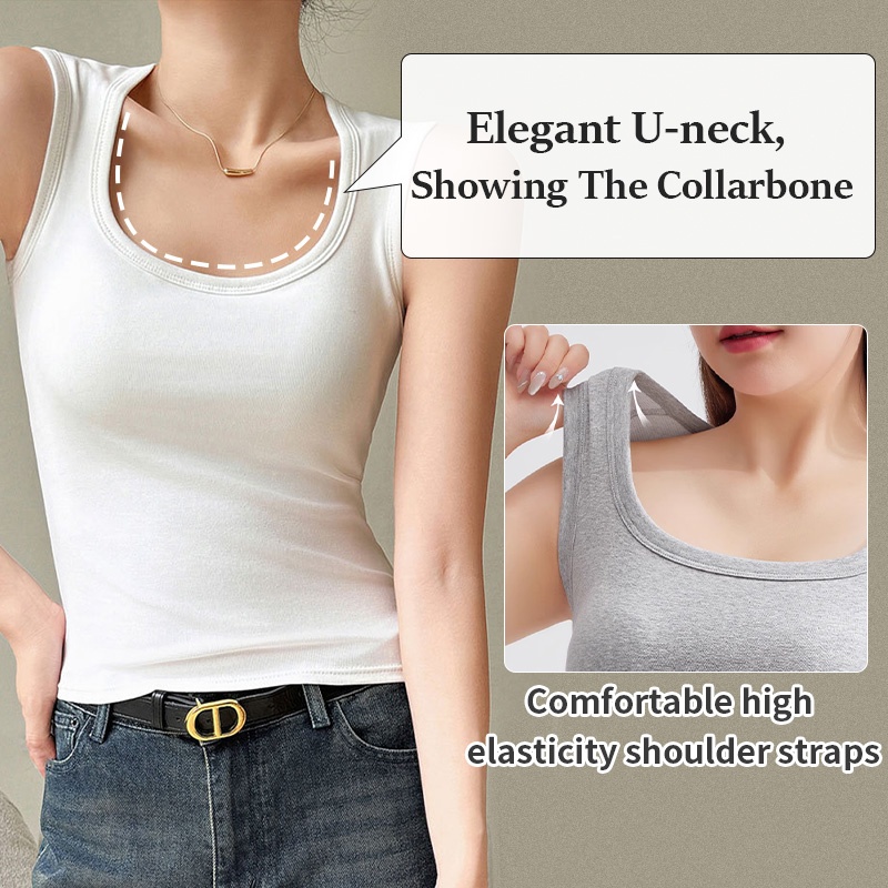 Stylish Tank Tops - Higher Side Seam & Deep U-necklines With Wide Shoulder Straps Design VEIMIA