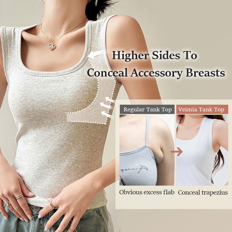 Trendy Tank Top - Higher Side Seams & Deep U-neckline With Wide Shoulder Straps Design VEIMIA