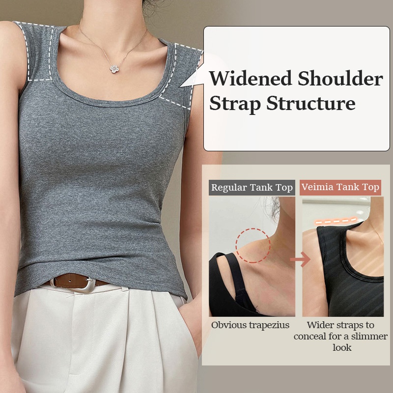 Chic Tank Tops - Higher Side Seam & Deep U-necklines With Wide Shoulder Straps Design VEIMIA