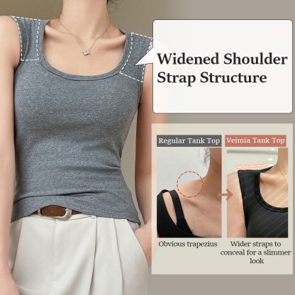 Chic Tank Tops - Higher Side Seam & Deep U-necklines With Wide Shoulder Straps Design VEIMIA