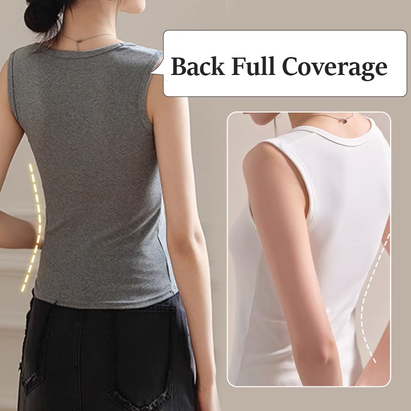 Fashionable Tank Top - Higher Side Seams & Deep U-neckline With Wide Shoulder Strap Designs VEIMIA