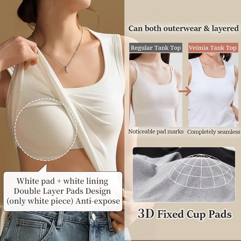 Sleek Tank Tops - Higher Side Seam & Deep U-necklines With Wide Shoulder Straps Design VEIMIA