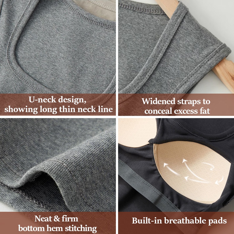 Stylish Tank Top - Higher Side Seams & Deep U-neckline With Wide Shoulder Strap Designs VEIMIA
