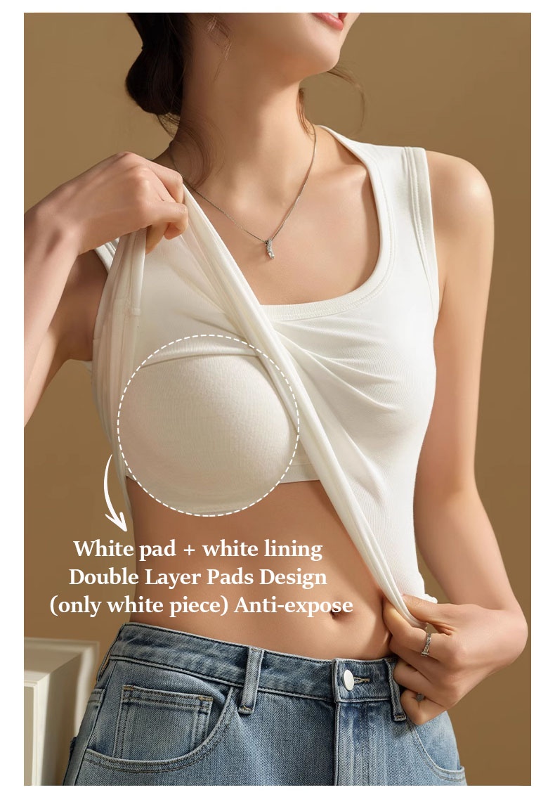 Elegant Tank Top - Higher Side Seams & Deep U-necklines With Wide Shoulder Strap Designs VEIMIA