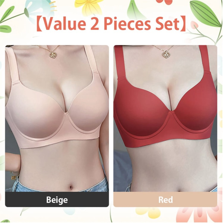 2 Piece Set Womens Sexy Padded Plunge Push Up Bra Seamless Soft Underwire Supportive Bralettes VEIMIA