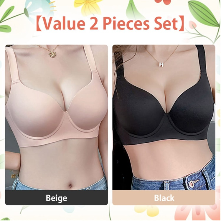 2 Piece Set Womens Sexy Padded Plunge Push Up Bras Seamless Soft Underwire Supportive Bralette VEIMIA