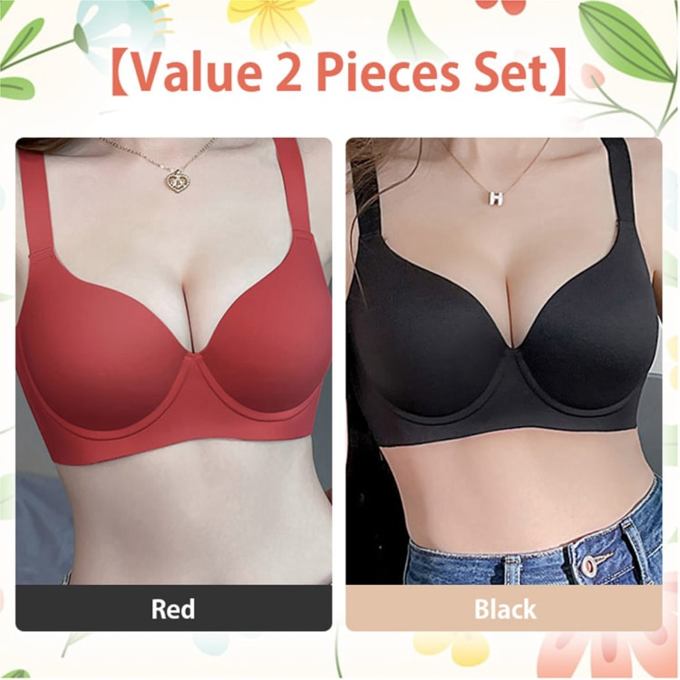 2 Piece Set Womens Sexy Padded Plunge Push Up Bras Seamless Soft Underwire Supportive Bralettes VEIMIA