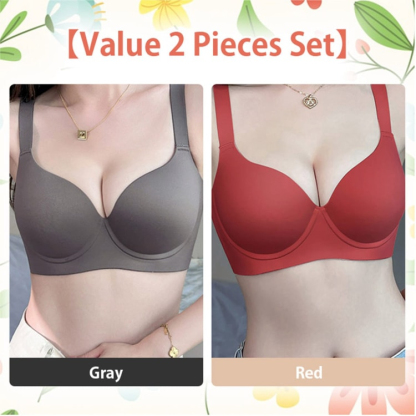 2 Piece Set Womens Sexy Padded Plunge Push Up Bra Seamless Soft Underwire Supportive Bralette VEIMIA