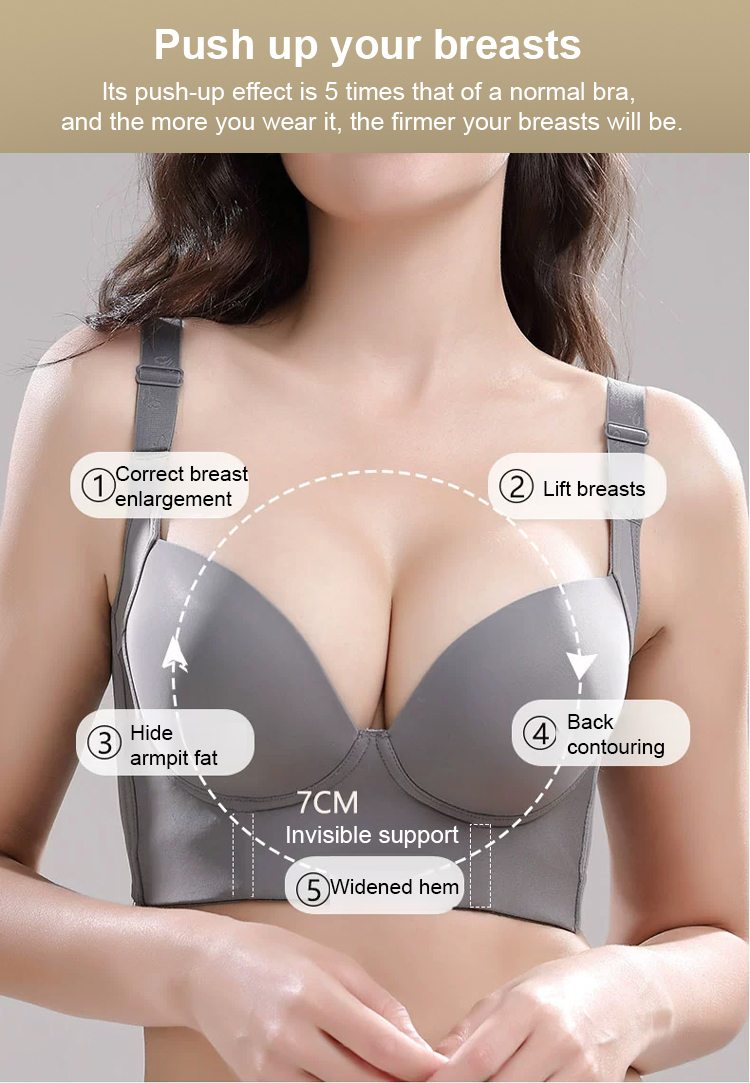 Glossy Seamless Large Size Push Up Bra Cover Armpit Fat Wide Straps Veimia
