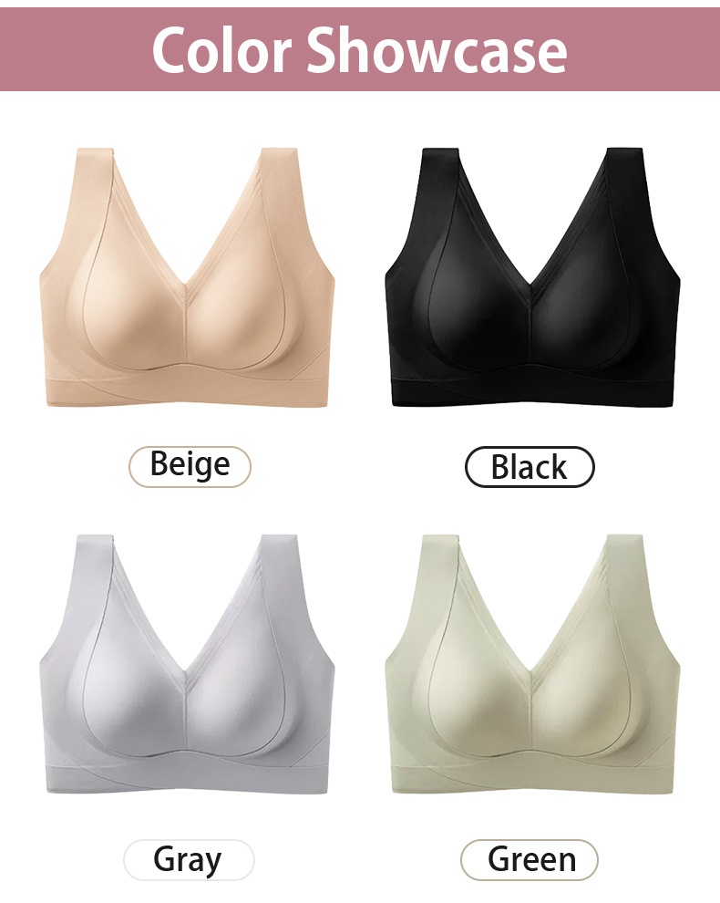 Color showcase of beige black gray and green V-neck bras VEIMIA