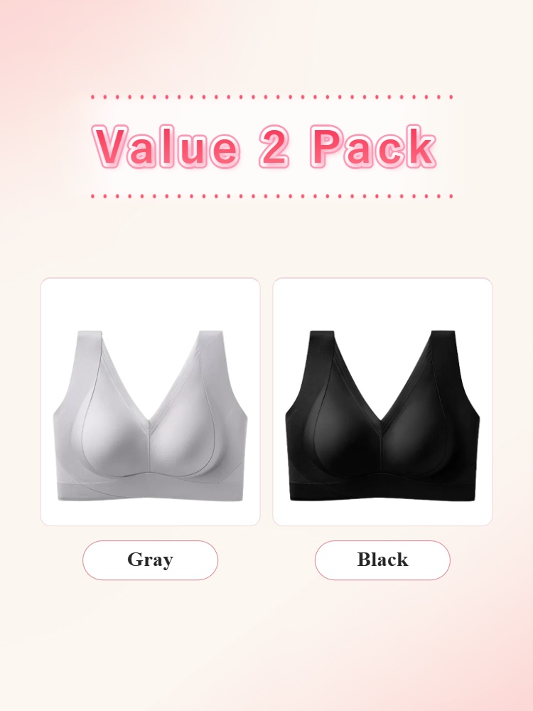 Value 2 pack V-neck bras in gray and black VEIMIA