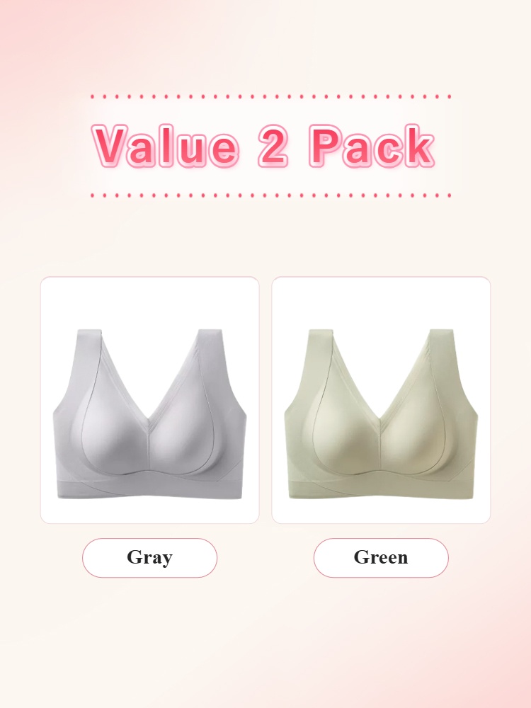 Value 2 pack V-neck bras in gray and green VEIMIA