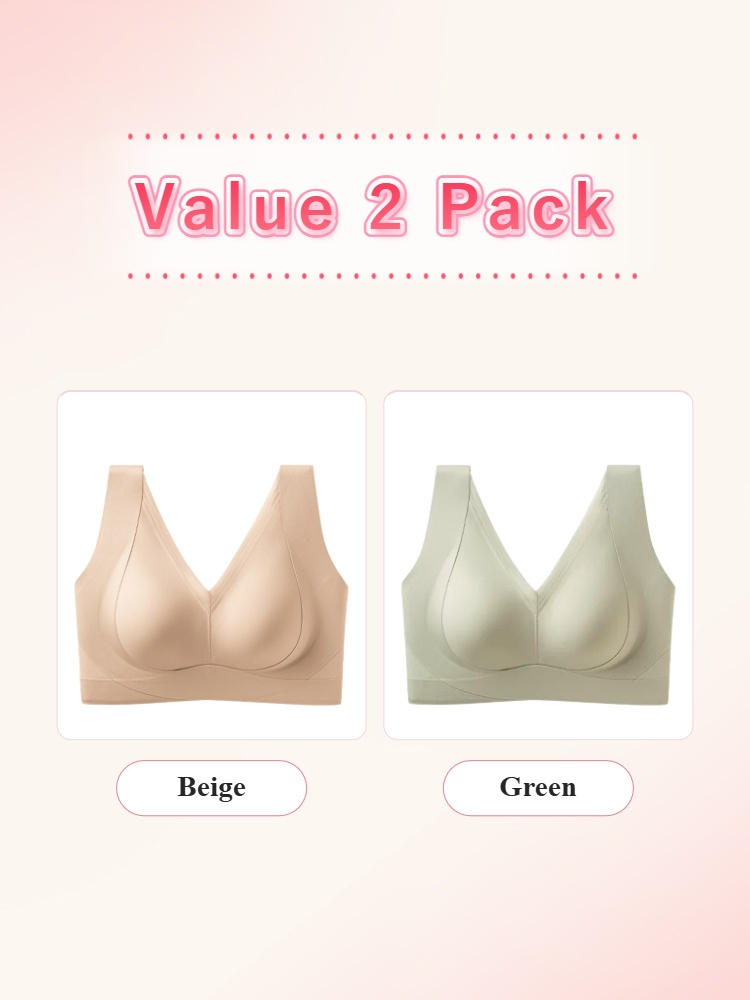 Value 2 pack V-neck bras in beige and green VEIMIA