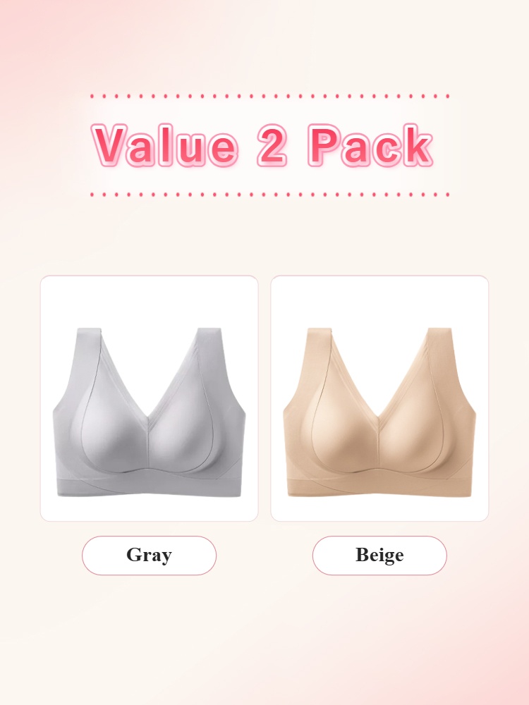 Value 2 pack V-neck bras in gray and beige VEIMIA