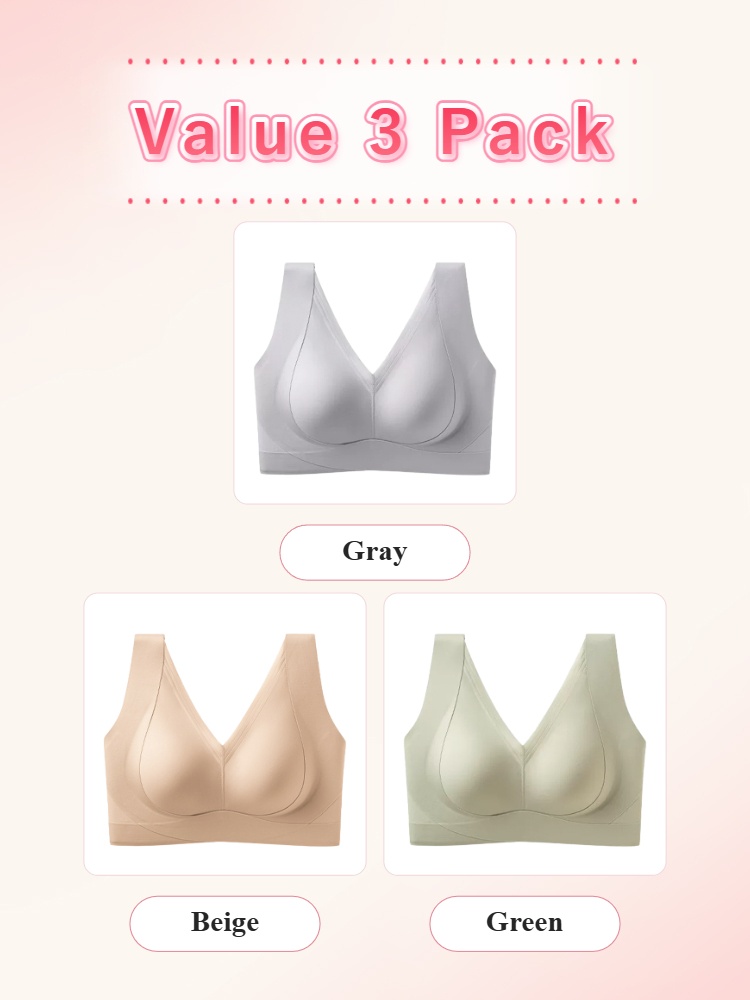 Value 3 pack V-neck bras in gray beige and green VEIMIA