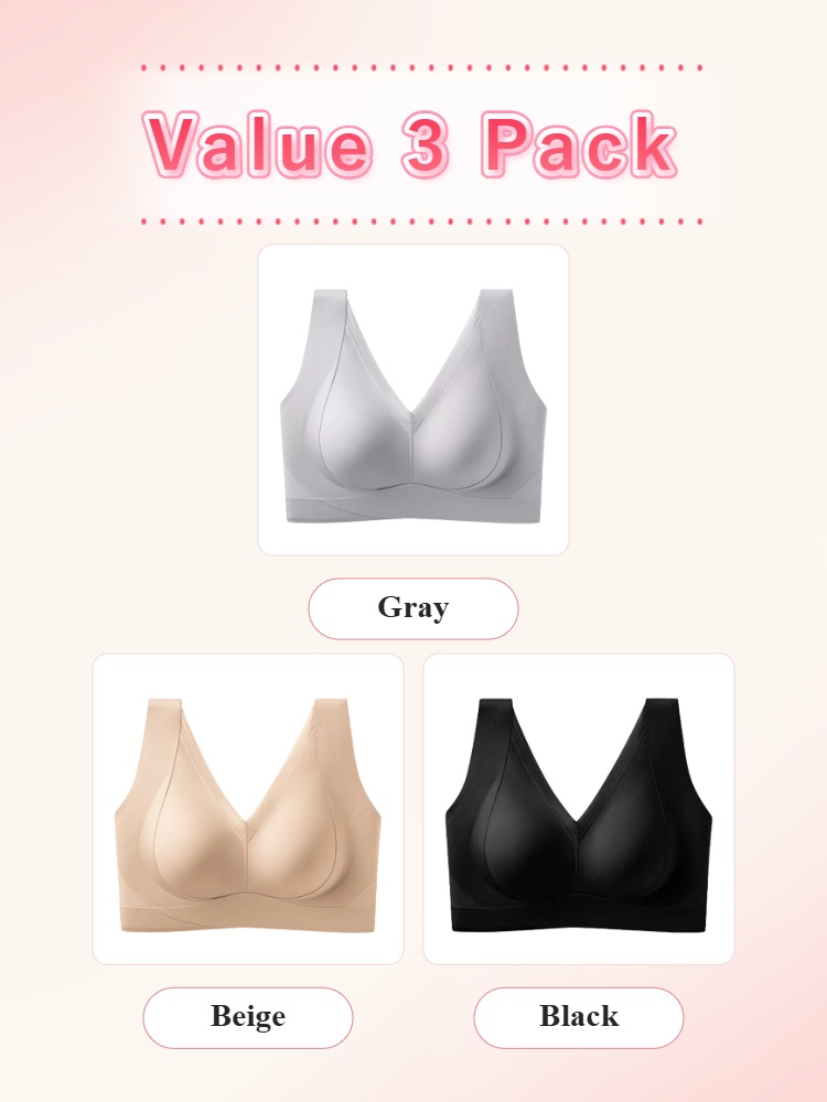 Value 3 pack V-neck bras in gray beige and black VEIMIA
