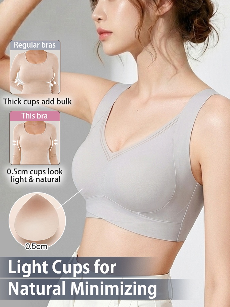 Side view of gray bra with light 0.5 cm cup thickness comparison VEIMIA