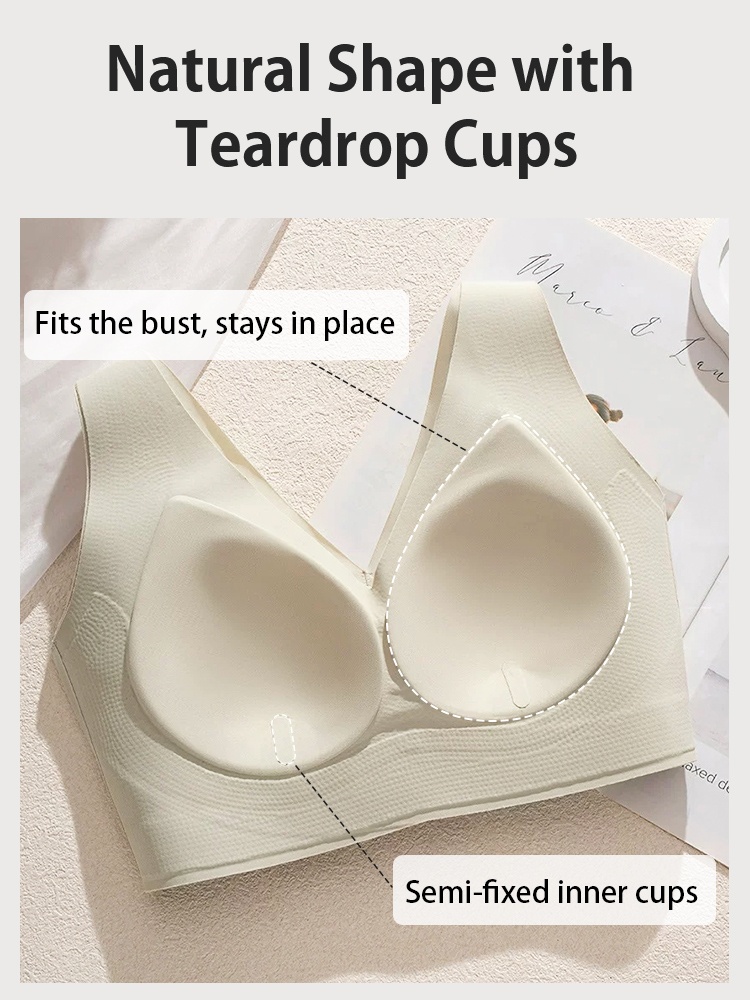 Detail view of V-neck bra with teardrop semi-fixed inner cups VEIMIA