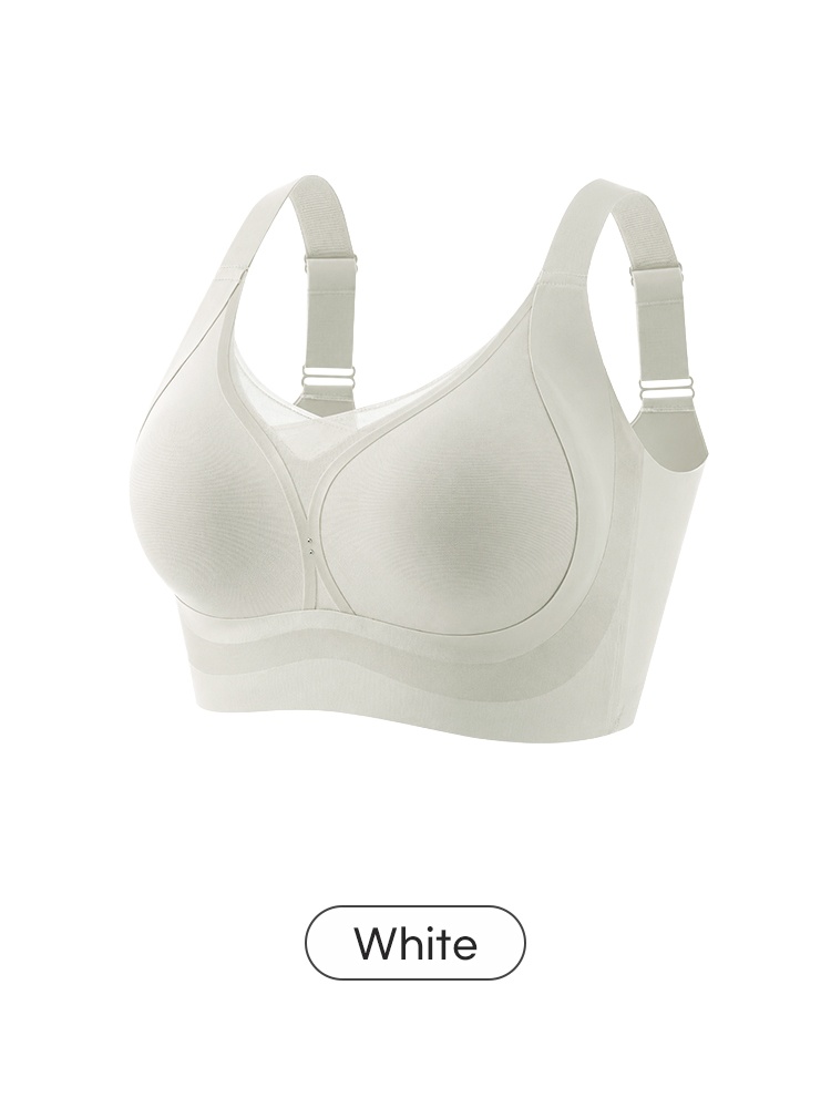 White wireless bra front angled view with wide adjustable straps VEIMIA
