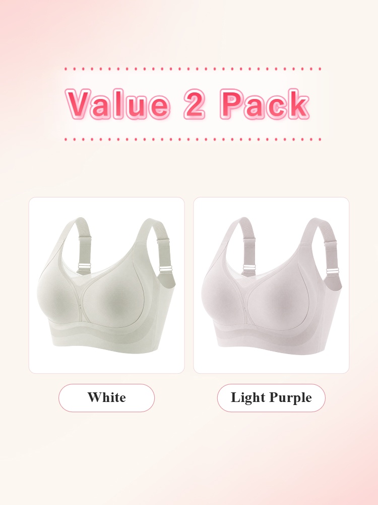 Value 2 pack wireless bras in white and light purple VEIMIA