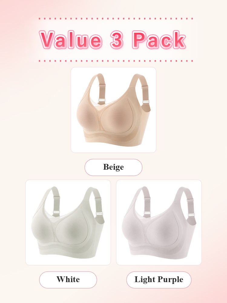 Value 3 pack wireless bras in beige white and light purple VEIMIA
