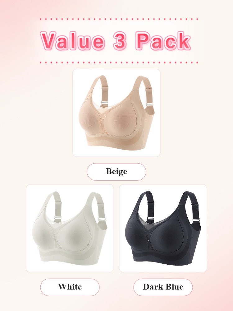 Value 3 pack wireless bras in beige white and dark blue VEIMIA