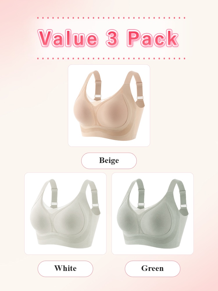 Value 3 pack wireless bras in beige white and green VEIMIA