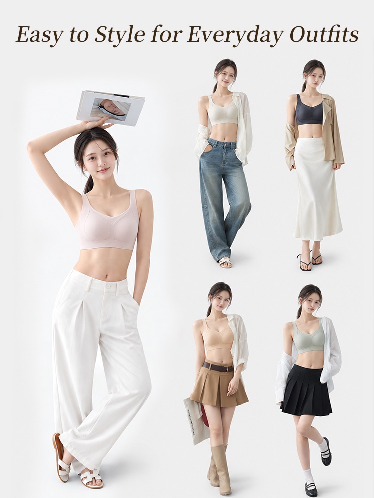 Model showcase styling wireless bras with five everyday outfits VEIMIA