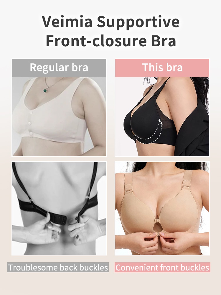 Supportive Front-closures Bras With Wireless Comfort Seamless Designs & Adjustable Fits VEIMIA