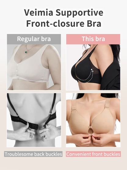 Supportive Front-closures Bras With Wireless Comfort Seamless Designs & Adjustable Fits VEIMIA