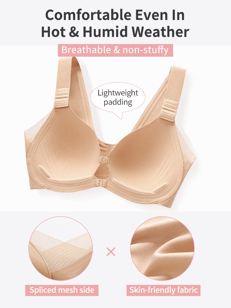 Supportive Front-closure Bra With Wire-free Comfort Seamless Design & Adjustable Fit VEIMIA