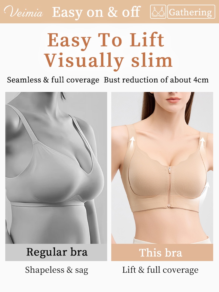Supportive Minimizer Bras Breast Lifts & Shapes, Slimming Design With Easy Front-zipper Accesses VEIMIA