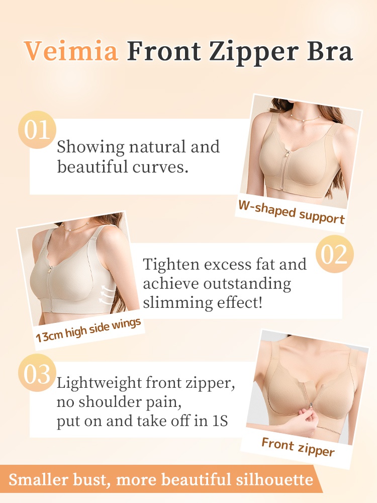 Supportive Minimizer Bra Breast Lifts & Shapes, Slimming Designs With Easy Front-zipper Accesses VEIMIA