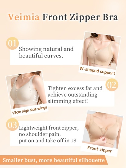 Supportive Minimizer Bra Breast Lifts & Shapes, Slimming Designs With Easy Front-zipper Accesses VEIMIA