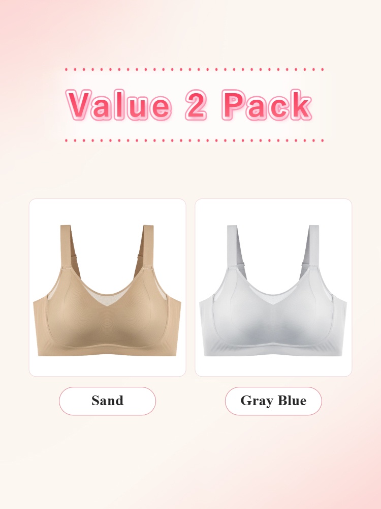 Value two pack wireless bras in sand and gray blue VEIMIA