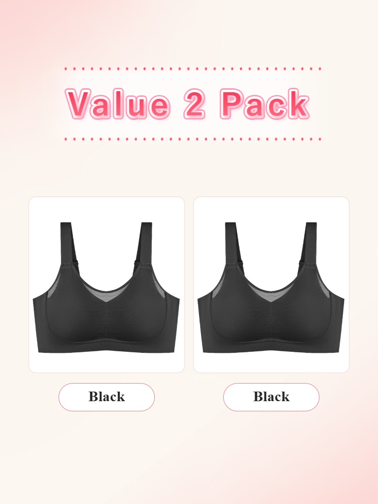 Value two pack black wireless minimizer bras front view VEIMIA
