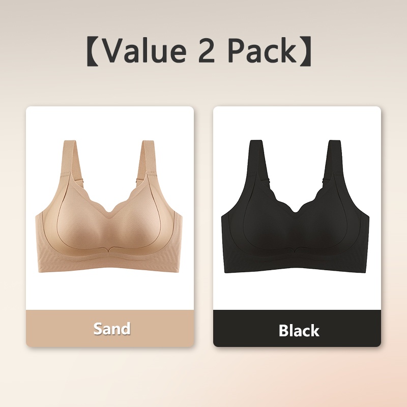 2 Pieces Sand & Black Color Invisible Seamless Bras Suitable For Light-colored Clothes, Lifting & Shaping Supportive Bra VEIMIA