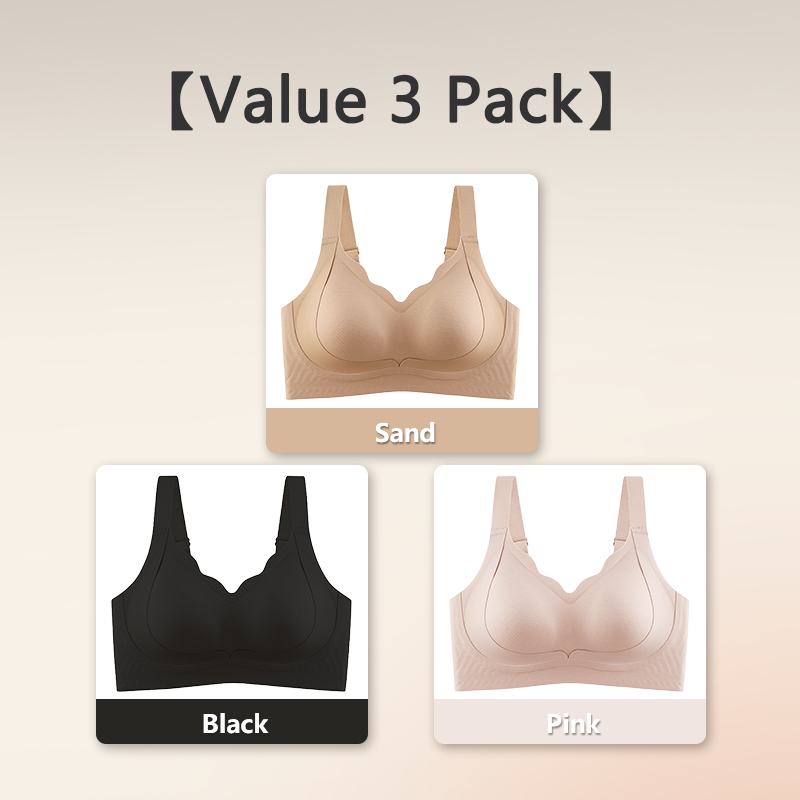 3 Pieces Sand & Black & Pink Color Invisible Seamless Bras Suitable For Light-colored Clothes, Lifting & Shaping Supportive Bra VEIMIA