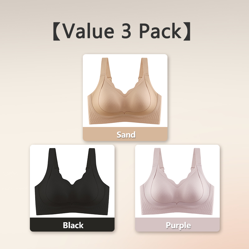 3 Pieces Sand & Black & Purple Color Invisible Seamless Bras Suitable For Light-colored Clothes, Lifting & Shaping Supportive Bra VEIMIA