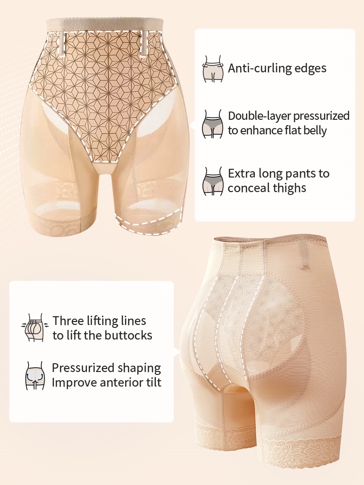 Tummies Flatten Shapewear Short Dual-layers Slimming, 3D Butts Lifting & Anti-roll Hem VEIMIA