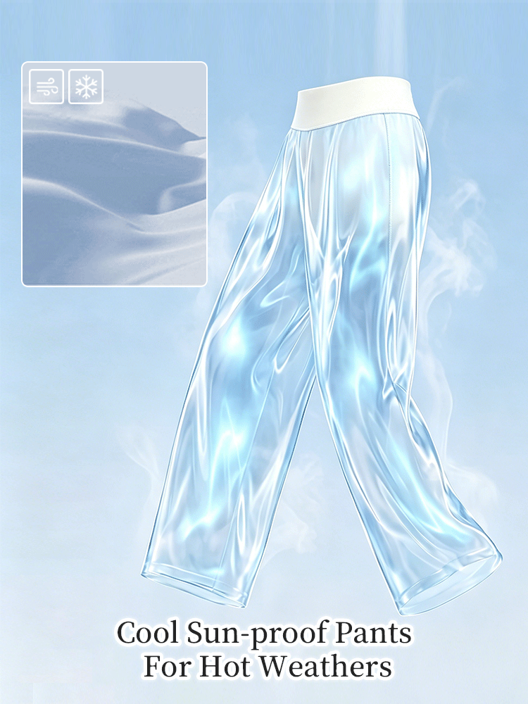 Cool sun-proof straight-cut pants illustration with airy cooling fabric for hot weather VEIMIA