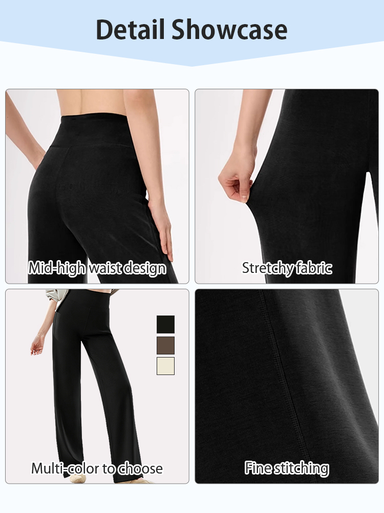Straight-cut pants detail showcase with mid-high waist stretch fabric color options and fine stitching VEIMIA