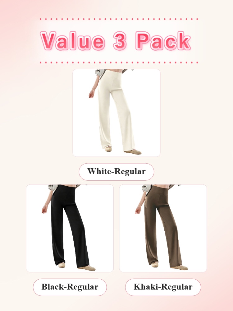 Value 3 pack with black、white and khaki  regular length straight-cut pants VEIMIA