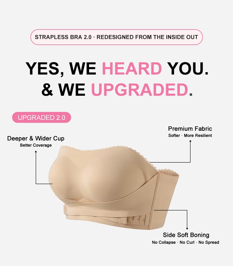 Secure Strapless Bra Anti-slip Snug Fit, Second-skin Wireless Comfort & Seamless Under Clothes VEIMIA