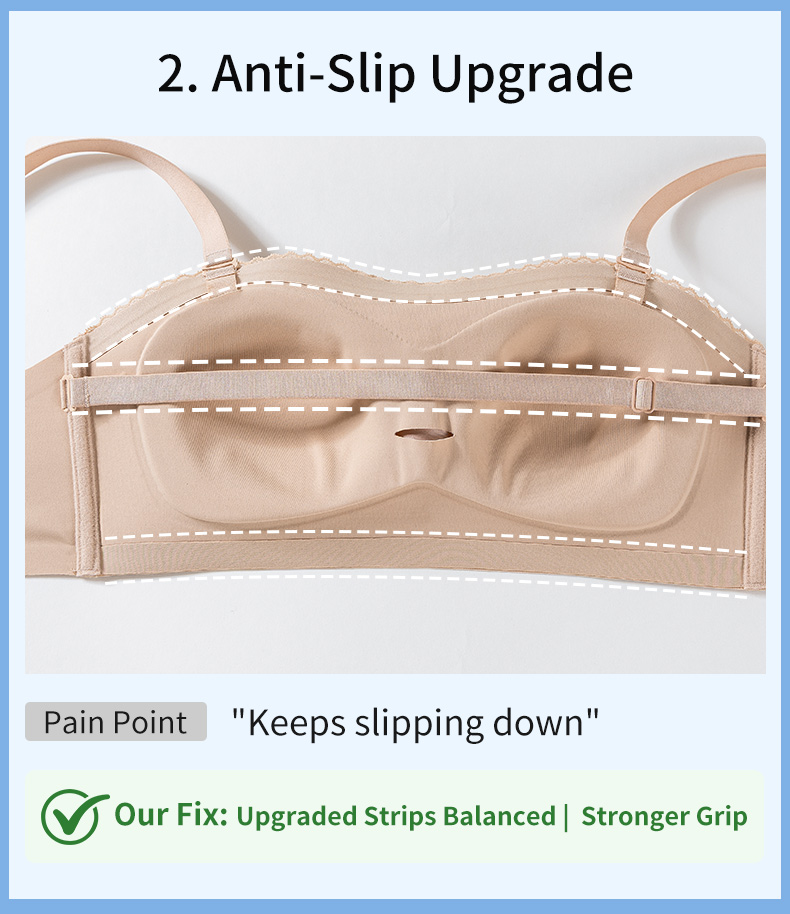 Secure Strapless Bra Anti-slip Snug Feel, Second-skin Wireless Comfort & Seamless Under Clothes VEIMIA